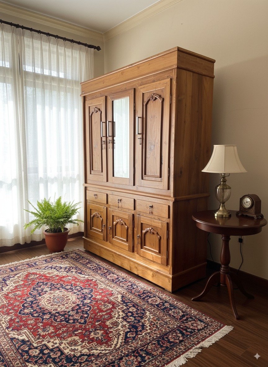 Teak Five Door 5 Feet Almirah - Image 2